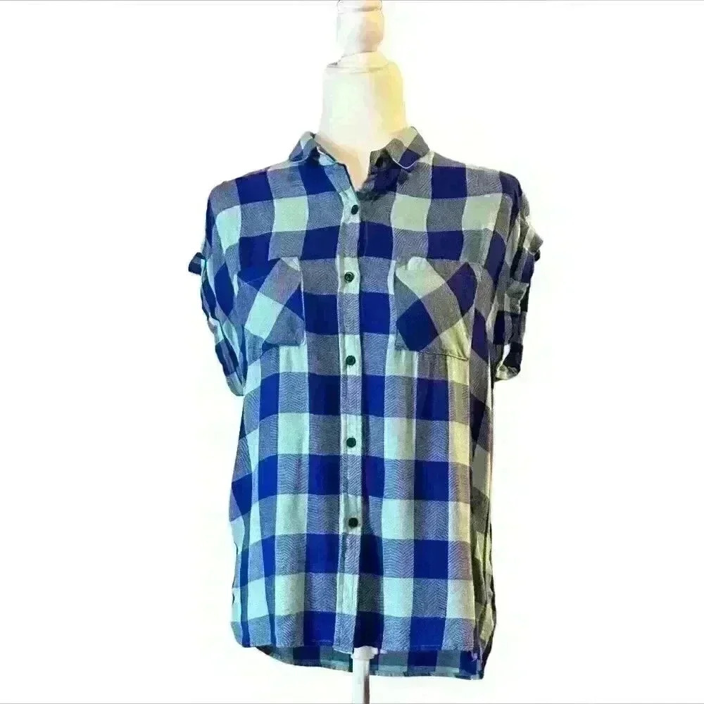 Rails S/S Blue Turquoise Button Down Double Chest… - image 1